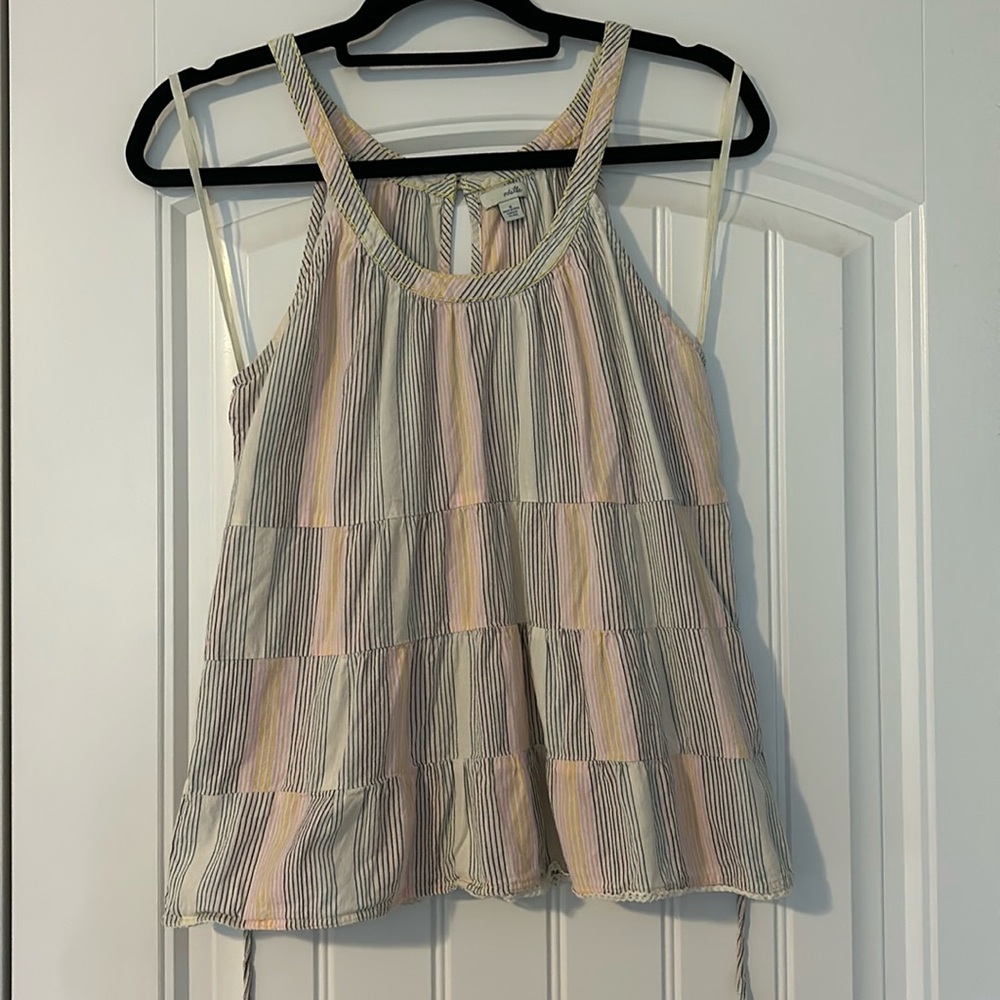 Odille Tank- White with pink, yellow and blue stripes. Size 4